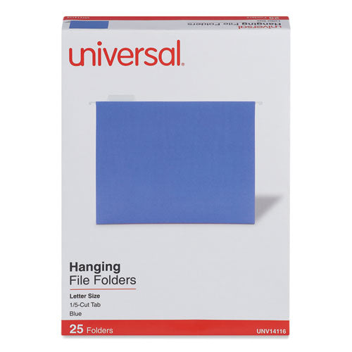 Deluxe Bright Color Hanging File Folders, Letter Size, 1/5-Cut Tabs, Blue, 25/Box-(UNV14116)