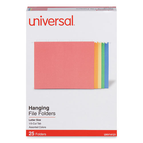 Deluxe Bright Color Hanging File Folders, Letter Size, 1/5-Cut Tabs, Assorted Colors, 25/Box-(UNV14121)