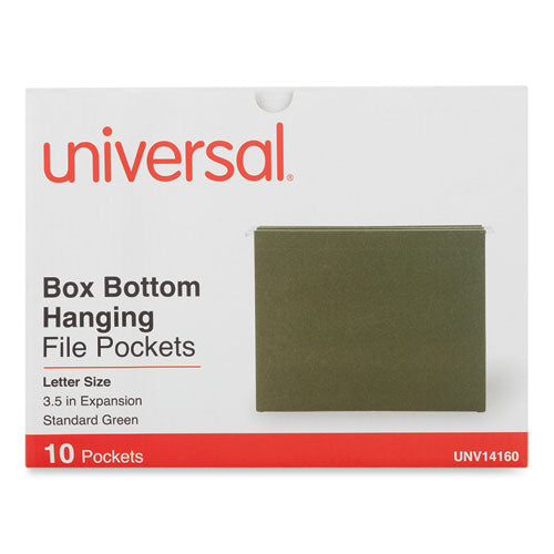 Hanging Box Bottom File Pockets, 1 Section, 3.5" Capacity, Letter Size, Standard Green, 10/Box-(UNV14160)