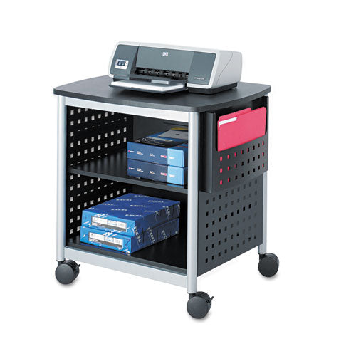 Scoot Deskside Printer Stand, File Pocket, Metal, 3 Shelves, 1 Bin, 200 lb Capacity, 26.5 x 20.5 x 26.5, Black/Silver-(SAF1856BL)