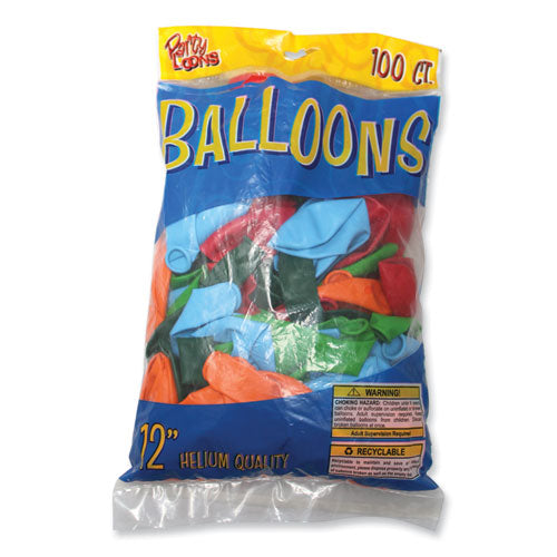 Balloons, 12", Helium Quality Latex, Assorted Colors, 100/Pack, 20 Packs/Carton-(TBL916100)