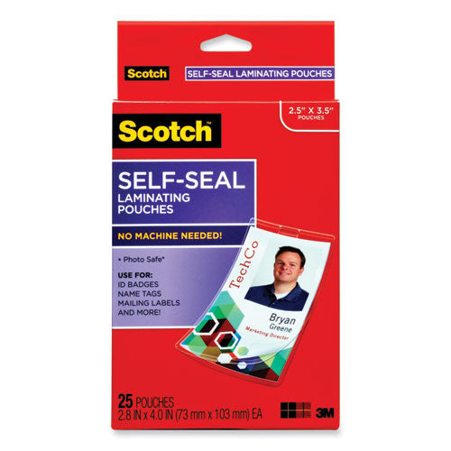 Self-Sealing Laminating Pouches, 12.5 mil, 2.31" x 4.06", Gloss Clear, 25/Pack-(MMMLS852G)