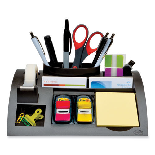 Notes Dispenser with Weighted Base, 9 Compartments, Plastic, 10.25 x 6.75 x 2.75, Black-(MMMC50)
