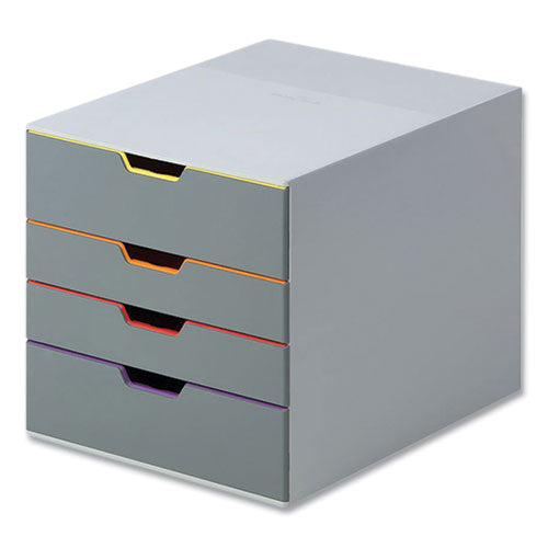 VARICOLOR Stackable Plastic Drawer Box, 4 Drawers, Letter to Folio Size Files, 11.5" x 14" x 11", Gray-(DBL760427)