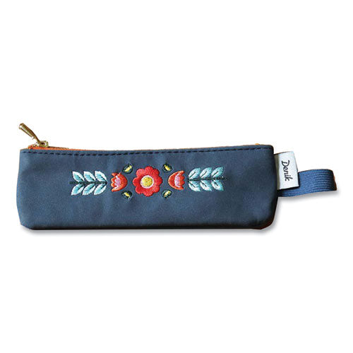 Evelynn Zipper Vegan Suede Notebook Pouch, 2 x 6.5, Blue with Embroidered Flower-(DNKNBPOUCH550)