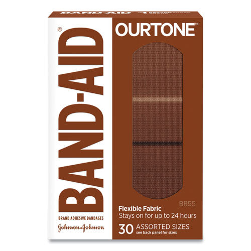 OurTone Adhesive Bandages, BR55, 2.25 x 0.63 3 x 0.75 3 x 1, Medium Brown, 30/Pack-(JOJ119586)
