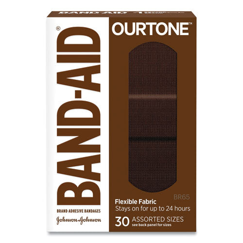 OurTone Adhesive Bandages, BR65, 2.25 x 0.63 3 x 0.75 3 x 1, Deep Brown, 30/Pack-(JOJ119587)