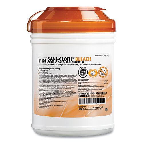 Sani-Cloth Bleach Germicidal Disposable Wipes, 1-Ply, 7.5 x 15, Unscented, White, 160/Canister, 12 Canisters/Carton-(PDIP84172)