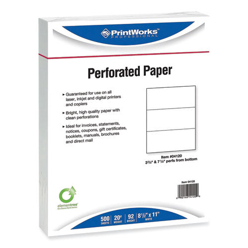 Perforated and Punched Paper, 20 lb Bond Weight, 8.5 x 11, White, 500/Ream, 5 Reams/Carton-(PRB04120CT)