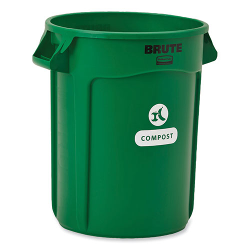 Vented Brute Resin Compost Can, 32 gal, Resin, Compost Green-(RCP2060854)