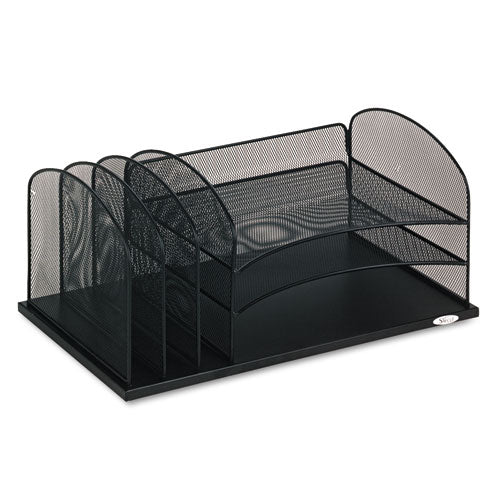 Onyx Desk Organizer with Three Horizontal and Three Upright Sections, Letter Size Files, 19.5 x 11.5 x 8.25, Black-(SAF3254BL)