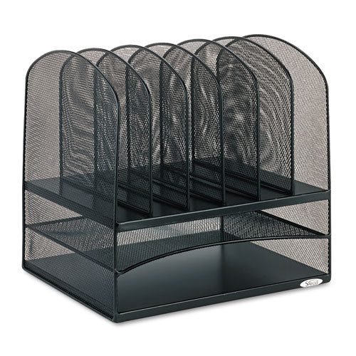 Onyx Mesh Desk Organizer with Two Horizontal and Six Upright Sections, Letter Size Files, 13.25" x 11.5" x 13", Black-(SAF3255BL)