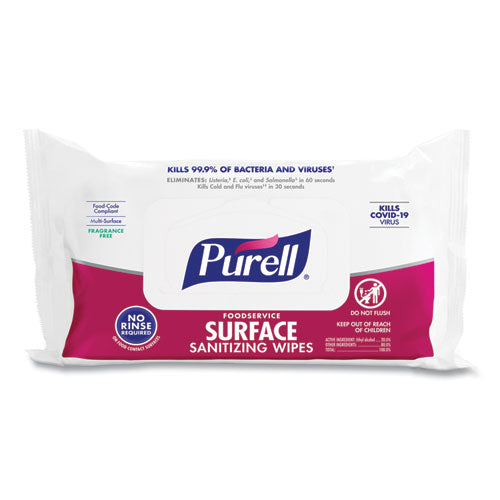 Foodservice Surface Sanitizing Wipes, 1-Ply, 7.4 x 9, Fragrance-Free, White, 72/Pouch, 12 Pouches/Carton-(GOJ937112CT)