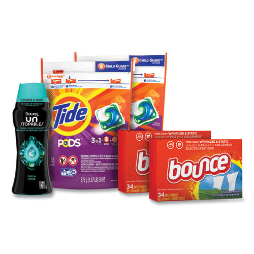Better Together Laundry Care Bundle, (2) Bags Tide Pods, (2) Boxes Bounce Dryer Sheets, (1) Bottle Downy Unstopables-(PGC79822)