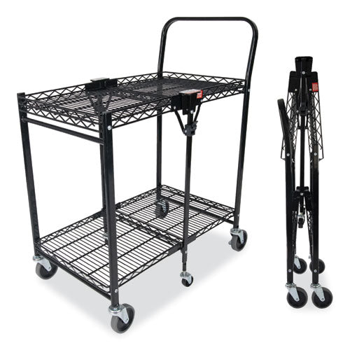 Stowaway Folding Carts, Metal, 2 Shelves, 250 lb Capacity, 29.63" x 37.25" x 18", Black-(BOSBSACSMBLK)