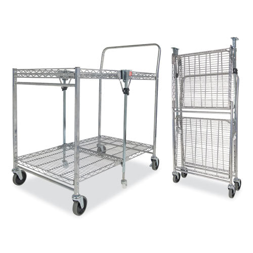 Stowaway Folding Carts, Metal, 2 Shelves, 250 lb Capacity, 35" x 37.25" x 22", Chrome-(BOSBSACLGCR)