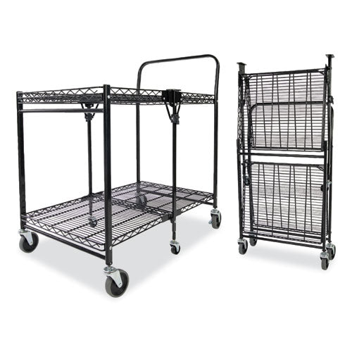 Stowaway Folding Carts, Metal, 2 Shelves, 250 lb Capacity, 35" x 37.25" x 22", Black-(BOSBSACLGBLK)