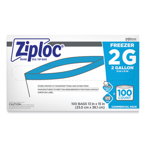 Double Zipper Freezer Bags, 2 gal, 2.7 mil, 13" x 15.5", Clear, 100/Carton-(SJN682254)