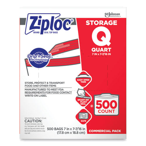 Double Zipper Storage Bags, 1 qt, 1.75 mil, 7" x 7.75", Clear, 500/Box-(SJN682256)