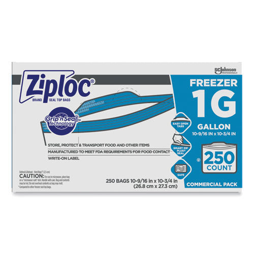 Double Zipper Freezer Bags, 1 gal, 2.7 mil, 10.56" x 10.75", Clear, 250/Carton-(SJN682258)