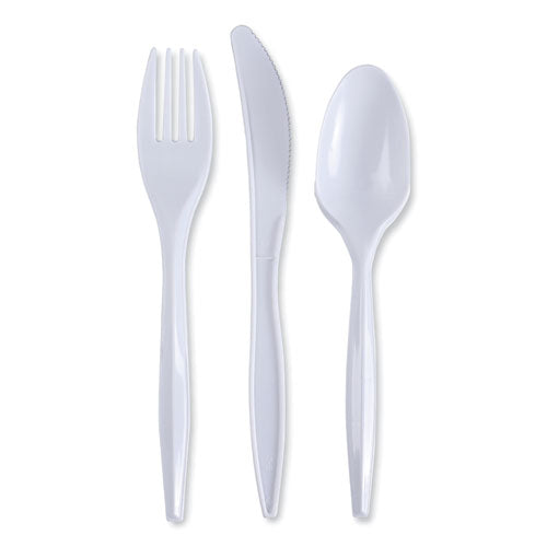 Three-Piece Cutlery Kit, Fork/Knife/Teaspoon, Polypropylene, White, 250/Carton-(BWKCOMBOKIT)