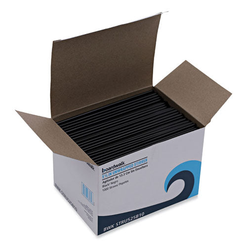 Single-Tube Stir-Straws, 5.25", Polypropylene, Black, 1,000/Pack, 10 Packs/Carton-(BWKSTRU525B10)