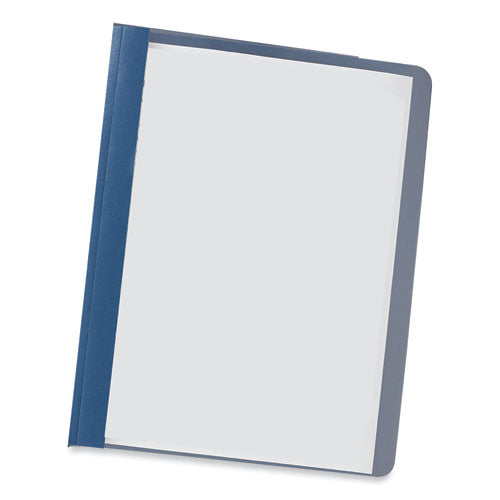 Clear Front Report Covers with Fasteners, Three-Prong Fastener, 0.5" Capacity,  8.5 x 11, Clear/Dark Blue, 25/Box-(UNV56138)