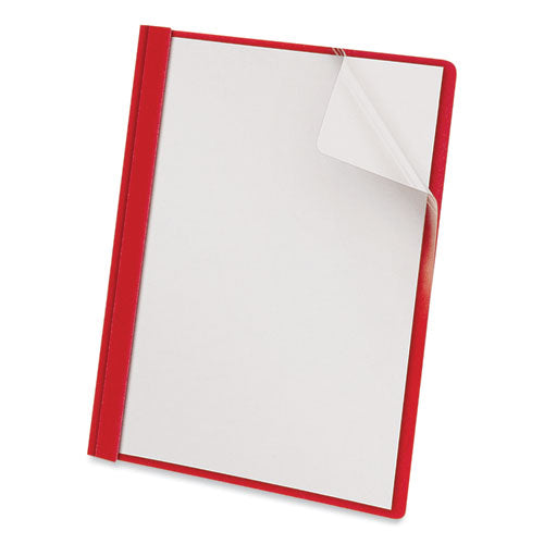 Clear Front Report Cover, Prong Fastener, 0.5" Capacity, 8.5 x 11, Clear/Red, 25/Box-(UNV57123)