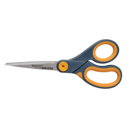 Non-Stick Titanium Bonded Scissors, 8" Long, 3.25" Cut Length, Gray/Yellow Straight Handles, 3/Pack-(ACM15454)