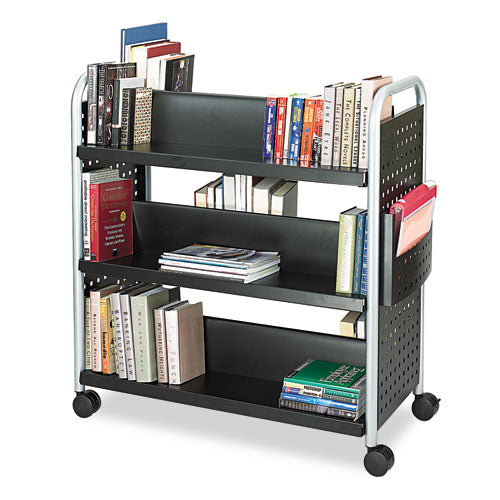 Scoot Double-Sided Book Cart, Metal, 6 Shelves, 1 Bin, 41.25" x 17.75" x 41.25", Black-(SAF5335BL)