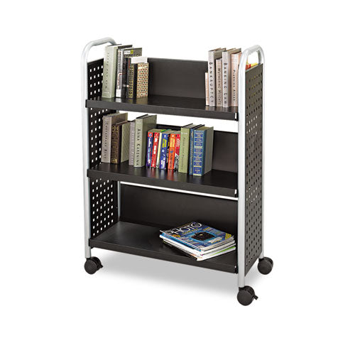 Scoot Single-Sided Book Cart, Metal, 3 Shelves, 33" x 14.25" x 44.25", Black-(SAF5336BL)