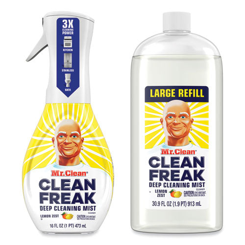 Clean Freak Deep Cleaning Mist Multi-Surface Spray, Lemon Zest, 16 oz Spray Bottle Plus 30.9 oz Refill-(PGC03948)