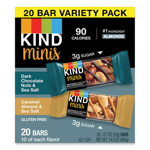 Minis, Dark Chocolate Nuts and Sea Salt/Caramel Almond and Sea Salt, 0.7 oz, 20/Pack-(KND27964)