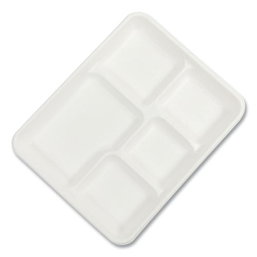 Bagasse PFAS-Free Food Tray, 5-Compartment, 8.26 x 0.98 x 10.9, White, Bamboo/Sugarcane, 500/Carton-(BWKTRAY128NPFA)