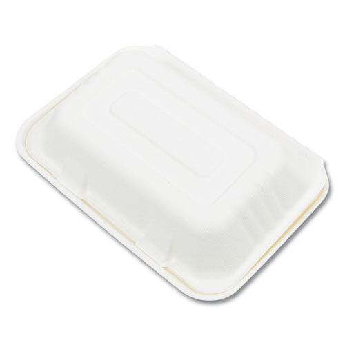 Bagasse PFAS-Free Food Containers, Hoagie/Hinged Lid, 1-Compartment, 6 x 3 x 9, White, Bamboo/Sugarcane, 250/Carton-(BWKHINGE96NPFA)