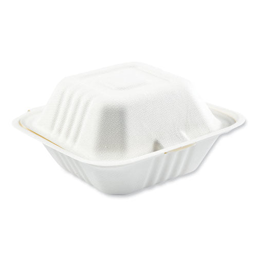 Bagasse PFAS-Free Food Containers, 1-Compartment, 6 x 6 x 3.19, White, Bamboo/Sugarcane, 500/Carton-(BWKHINGE66NPFA)