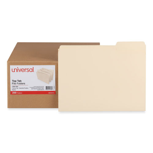 Top Tab File Folders, 1/3-Cut Tabs: Assorted, Letter Size, 0.75" Expansion, Manila, 250/Box-(UNV18103)