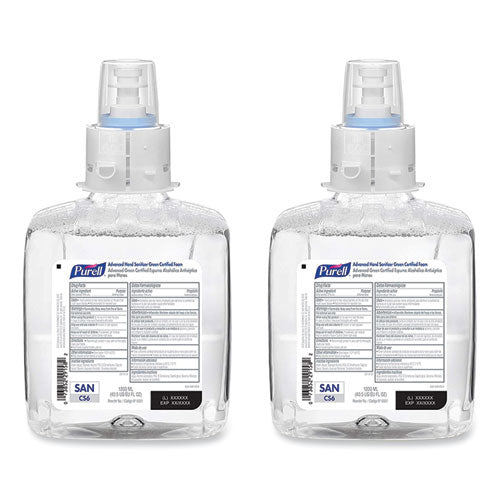 Advanced Hand Sanitizer Green Certified Foam Refill, For CS6 Dispensers, 1,200 mL, Fragrance-Free, 2/Carton-(GOJ655102CT)