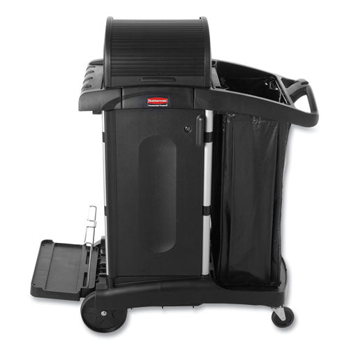 High-Security Healthcare Cleaning Cart, Metal, 4 Shelves, 1 Bin, 22" x 48.25" x 53.5", Black-(RCP9T7500BK)