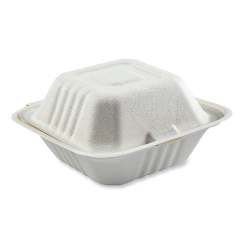 Bagasse PFAS-Free Food Containers. 1-Compartment, 6 x 6 x 3.19, White, Bamboo/Sugarcane, 500/Carton-(RPPHL66NPFA)