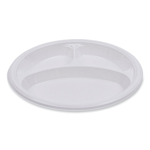 Hi-Impact Plastic Dinnerware, Plate, 3-Compartment, 10" dia, White, 500/Carton-(BWKPLTHIPS10WH3)