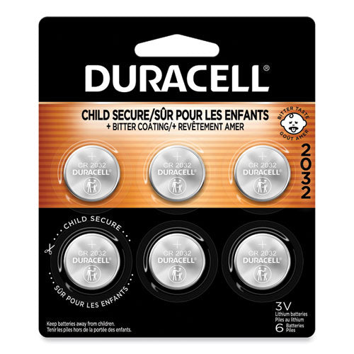 Lithium Coin Batteries With Bitterant, 2032, 6/Pack-(DURDL2032B6PK)