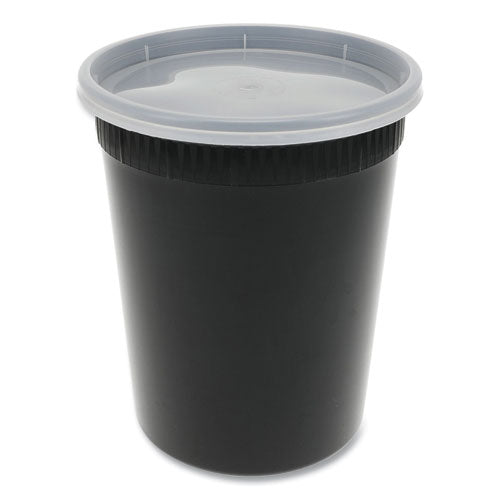 Newspring DELItainer Microwavable Container, 32 oz, 4.55 x 4.55 x 5.55, Black/Clear, Plastic, 240/Carton-(PCTYSD2532B)