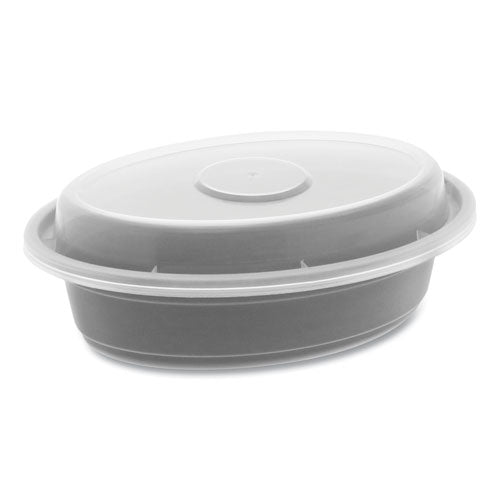 Newspring VERSAtainer Microwavable Containers, Oval, 8 oz, 5.7 x 4 x 1.45, Black/Clear, Plastic, 150/Carton-(PCTOC08B)