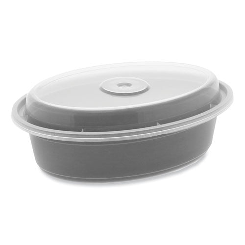 Newspring VERSAtainer Microwavable Containers, Oval, 16 oz, 6.8 x 4.8 x 1.9, Black/Clear, Plastic, 150/Carton-(PCTOC16B)