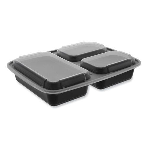 Newspring DELItainer Microwavable Container, 32 oz, 7.5 x 9.87 x 1.75, Black/Clear, Plastic, 150/Carton-(PCTNC333B)