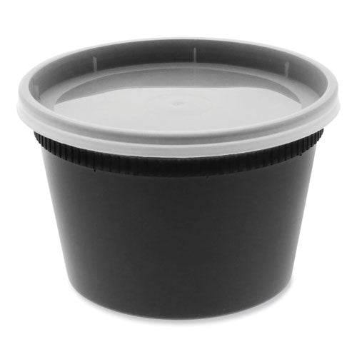 Newspring DELItainer Microwavable Container, 16 oz, 4.55 x 4.55 x 3.1, Black/Clear, Plastic, 240/Carton-(PCTYSD2516B)