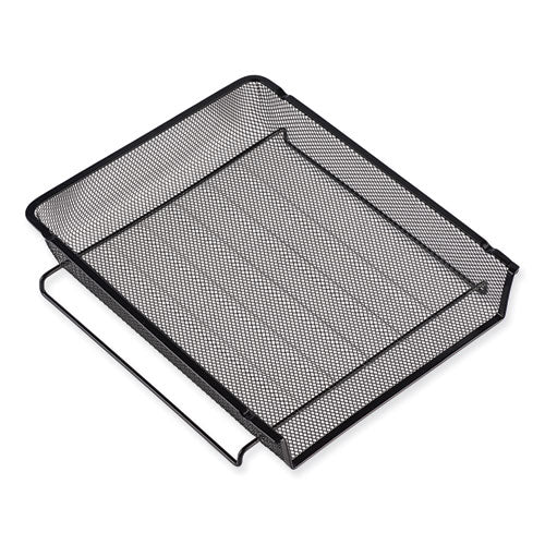 Deluxe Mesh Stacking Side Load Tray, 1 Section, Legal Size Files, 17" x 10.88" x 2.5", Black-(UNV20012)