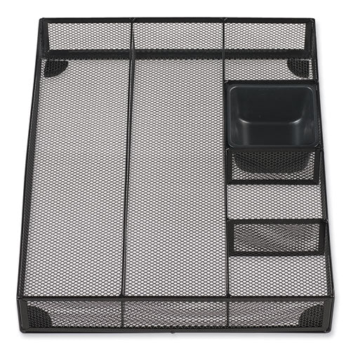 Metal Mesh Drawer Organizer, Six Compartments, 15 x 11.88 x 2.5, Black-(UNV20021)