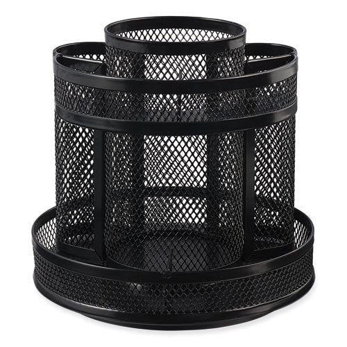 Metal Mesh Rotating Desktop Organizer, 8 Compartments, Metal Mesh, 6.5" Diameter x 6.13"h, Black-(UNV20022)